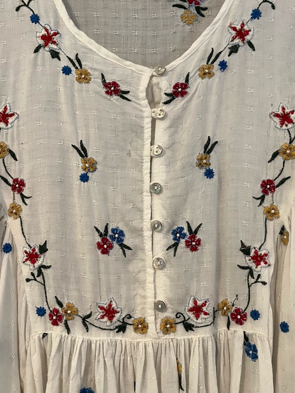 Free People boho floral embroidered flowy mini dress balloon sleeve large - Picture 6 of 8